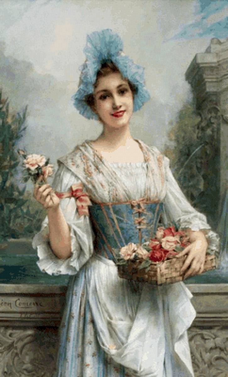 Цветочница - цветы, девушка, живопись, картина, люди - предпросмотр