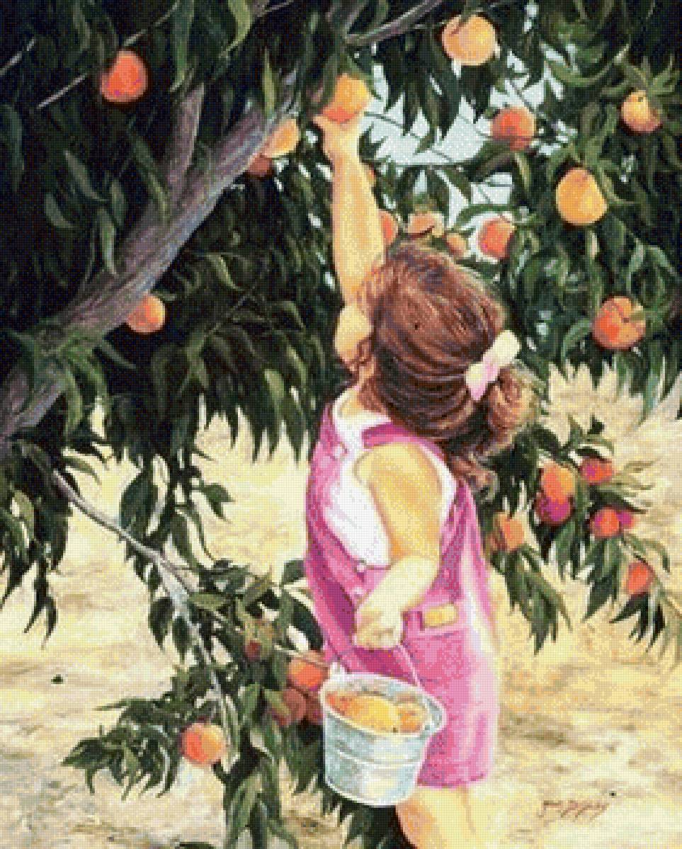 Сад - девочка, сад, персики - предпросмотр