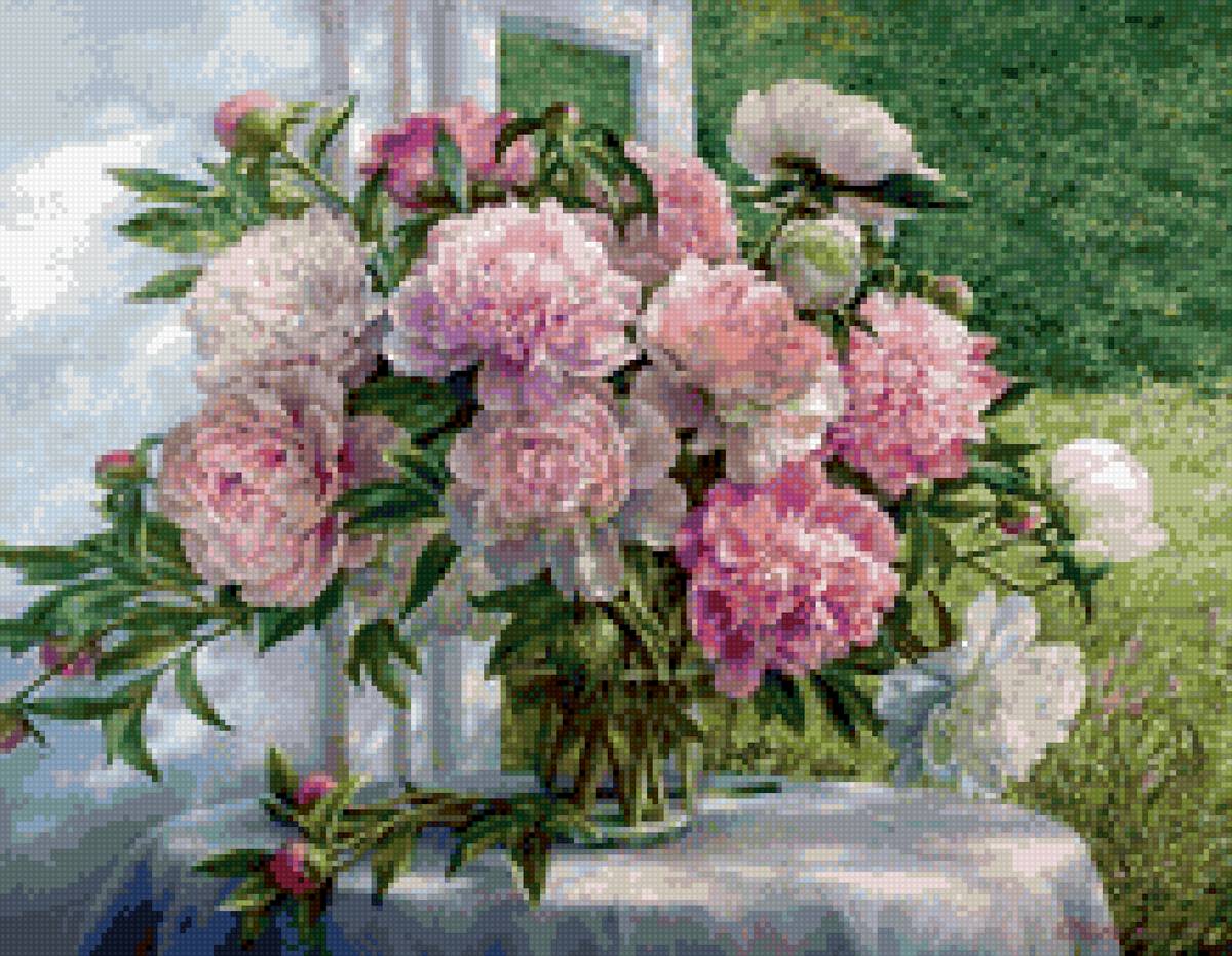 пионы у окна - предпросмотр