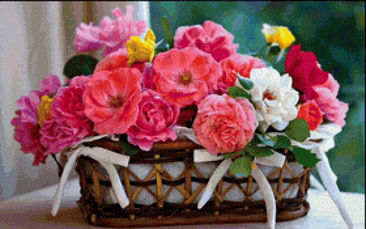 Корзинка с цветами - розы, цветы, для дома - предпросмотр