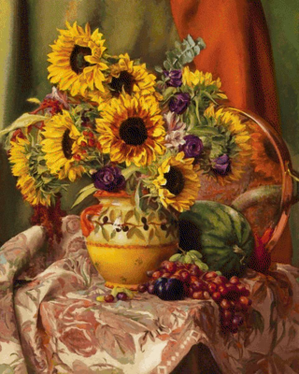 цветы - цветы, ваза, букет, дубки, осень, подсолнухи - предпросмотр