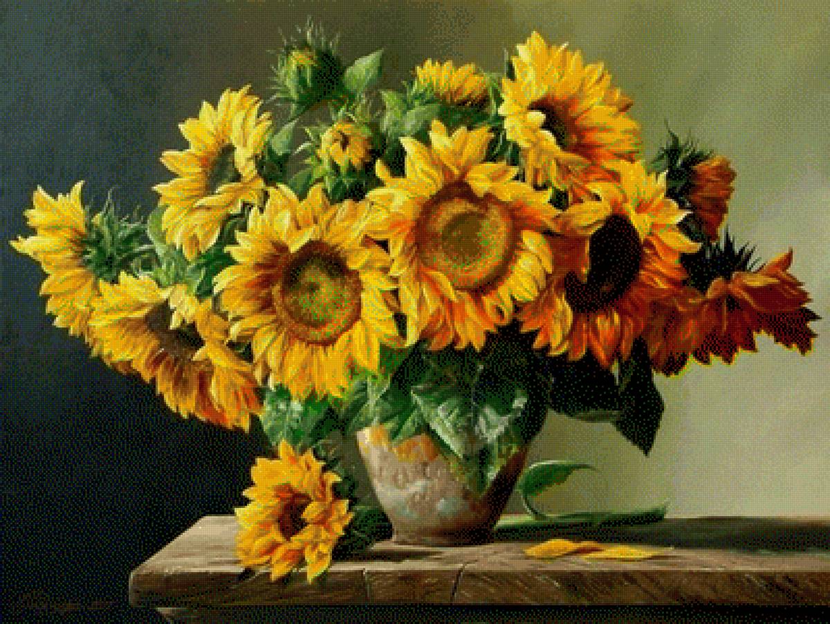 цветы - ваза, букет, подсолнухи, цветы, осень - предпросмотр