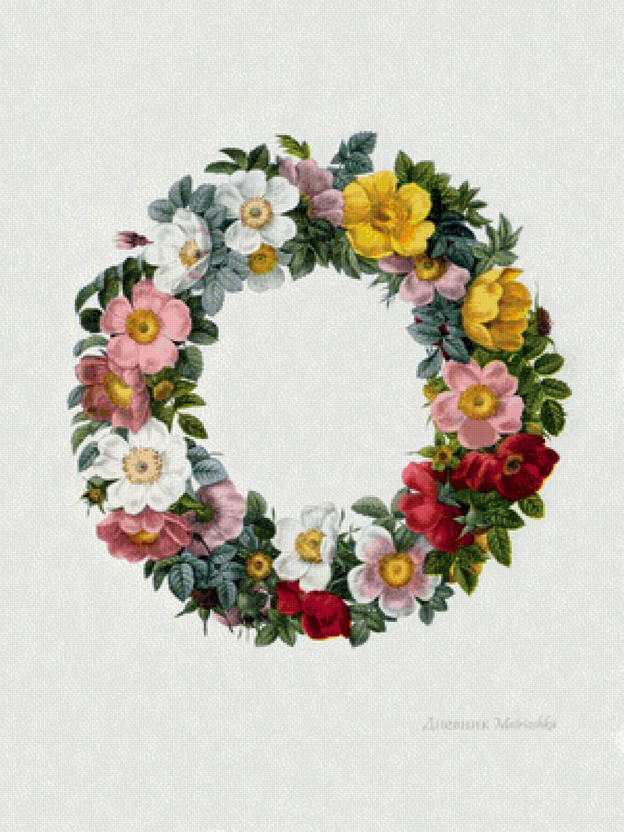 Венок - салфетка, венок, шиповник, скатерть, наволочка - предпросмотр