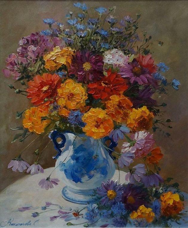 Циннии - цветы, натюрморт - оригинал