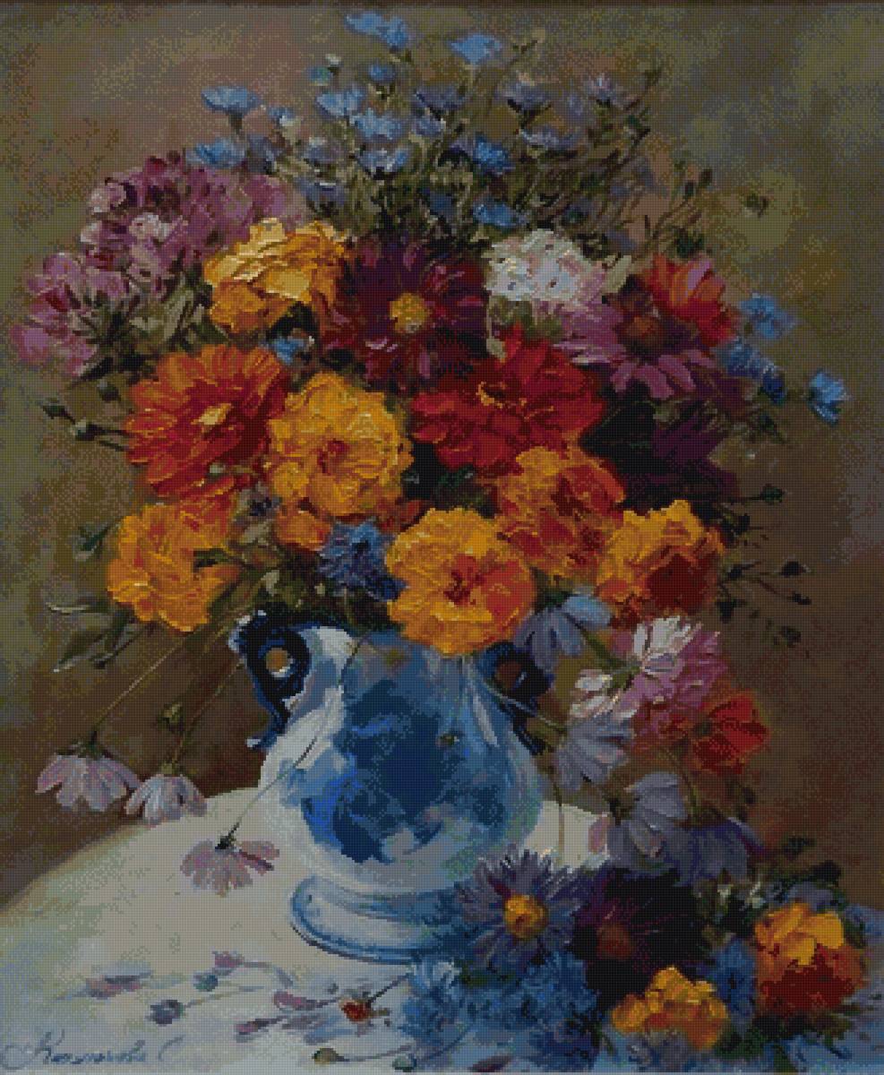 Циннии - натюрморт, цветы - предпросмотр