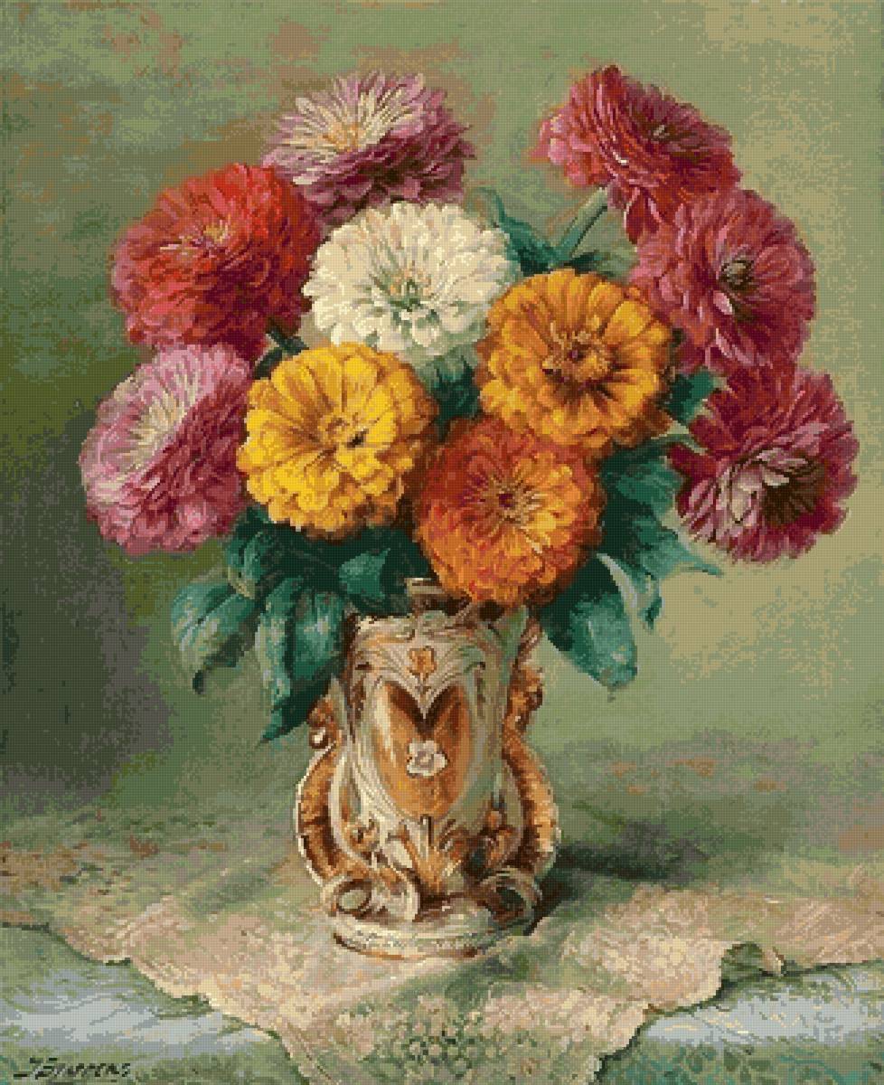 Циннии - натюрморт, цветы - предпросмотр