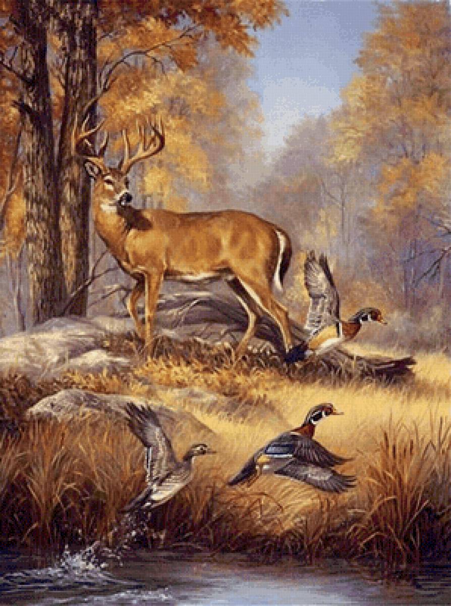 Олень на водопое - художники - предпросмотр