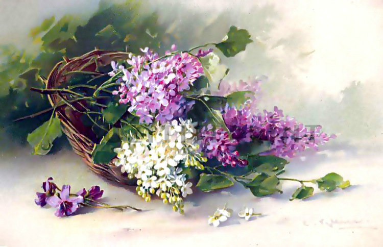 сирень - корзина, весна, акварель, натюрморт, цветы - оригинал