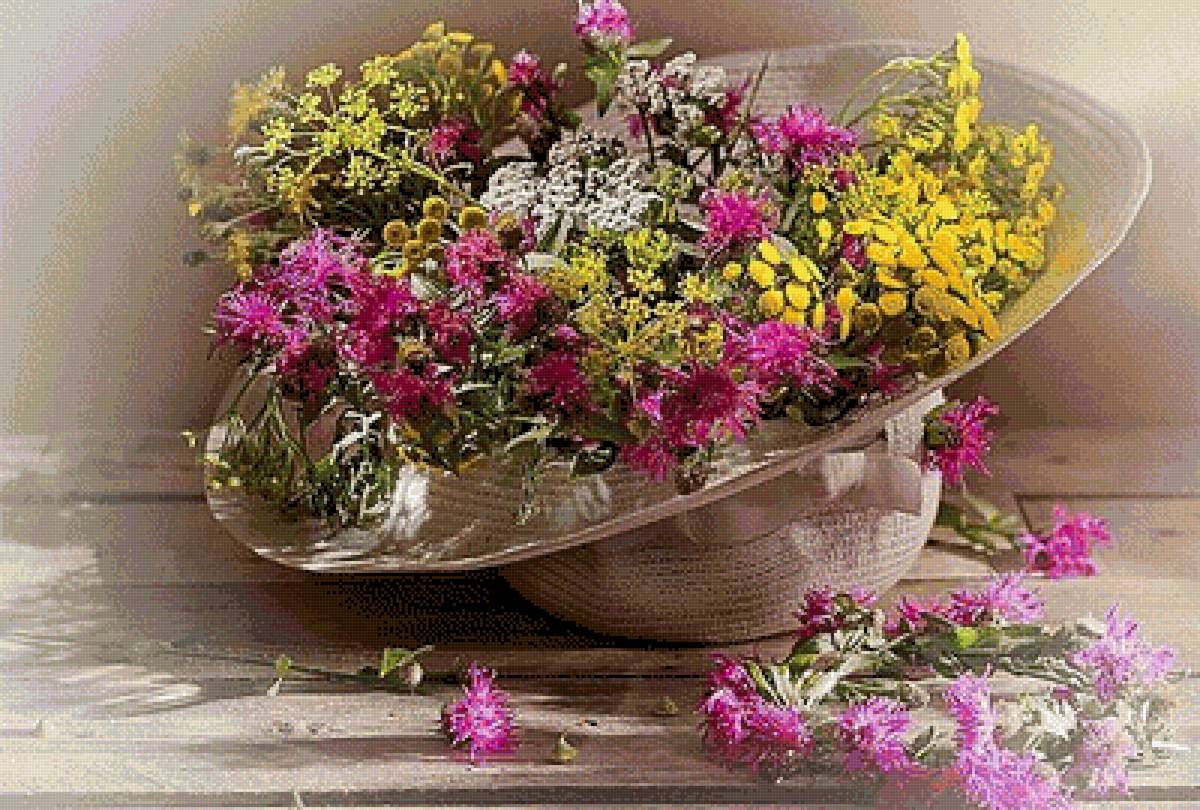 букет - натюрморт, лето, шляпа, цветы - предпросмотр