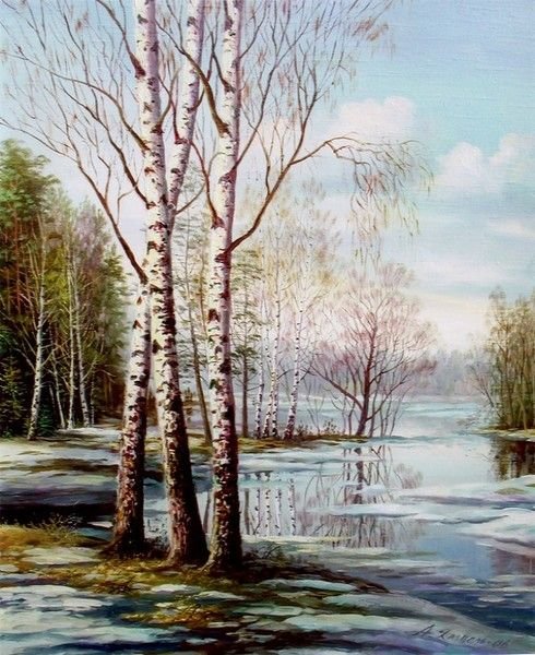 Март - весна, живопись, пейзаж - оригинал