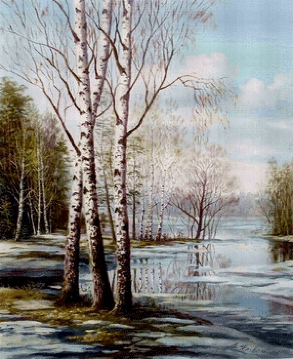 Март - пейзаж, живопись, весна - предпросмотр