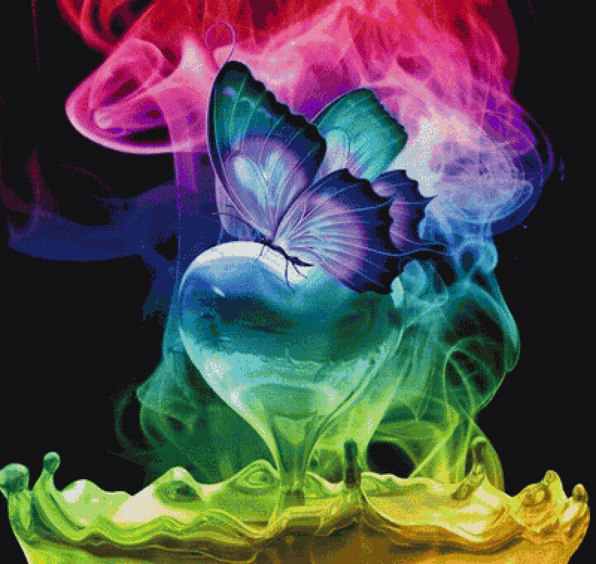 Абстракция бабочка - цветное, сердце, бабочка - предпросмотр