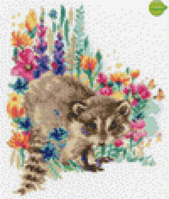 енот в цветах - предпросмотр