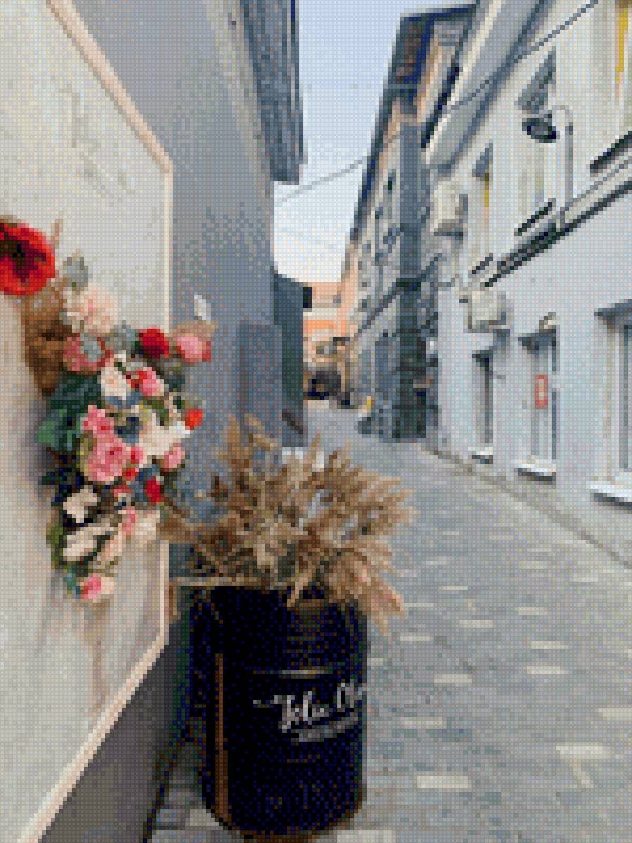 Где-то в переулке - цветы, улица, города, улочка, переулок - предпросмотр