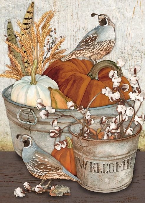 Осенний урожай и птицы - птицы, тыквы - оригинал