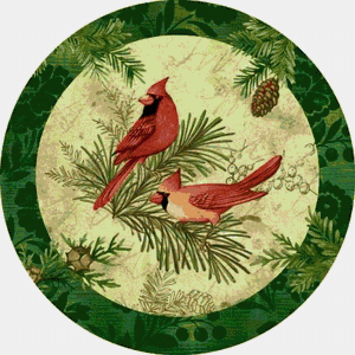 Рождественская композиция - рождество, тарелка, птички - предпросмотр