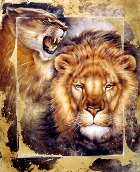 Пара львов - животные, дикие хищные кошки, львы, дженис дар сиа, пара, лев - оригинал