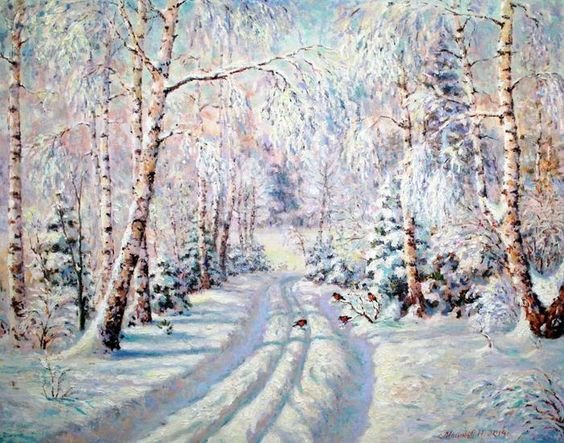 Снежная зима - пейзаж, живопись, снег, лес, зима - оригинал