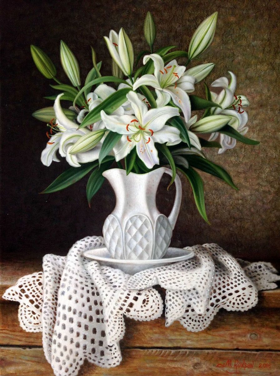 Худ. Ровшан Мамедов - букет, живопись, лилии - оригинал