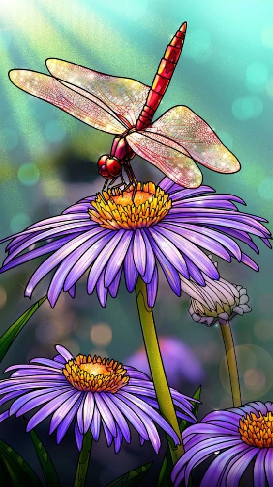 №2591678 - лето, цветы, стрекоза - оригинал