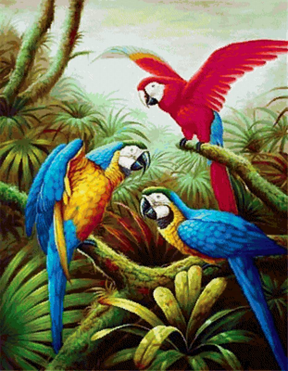 Художественная картина с попугаями