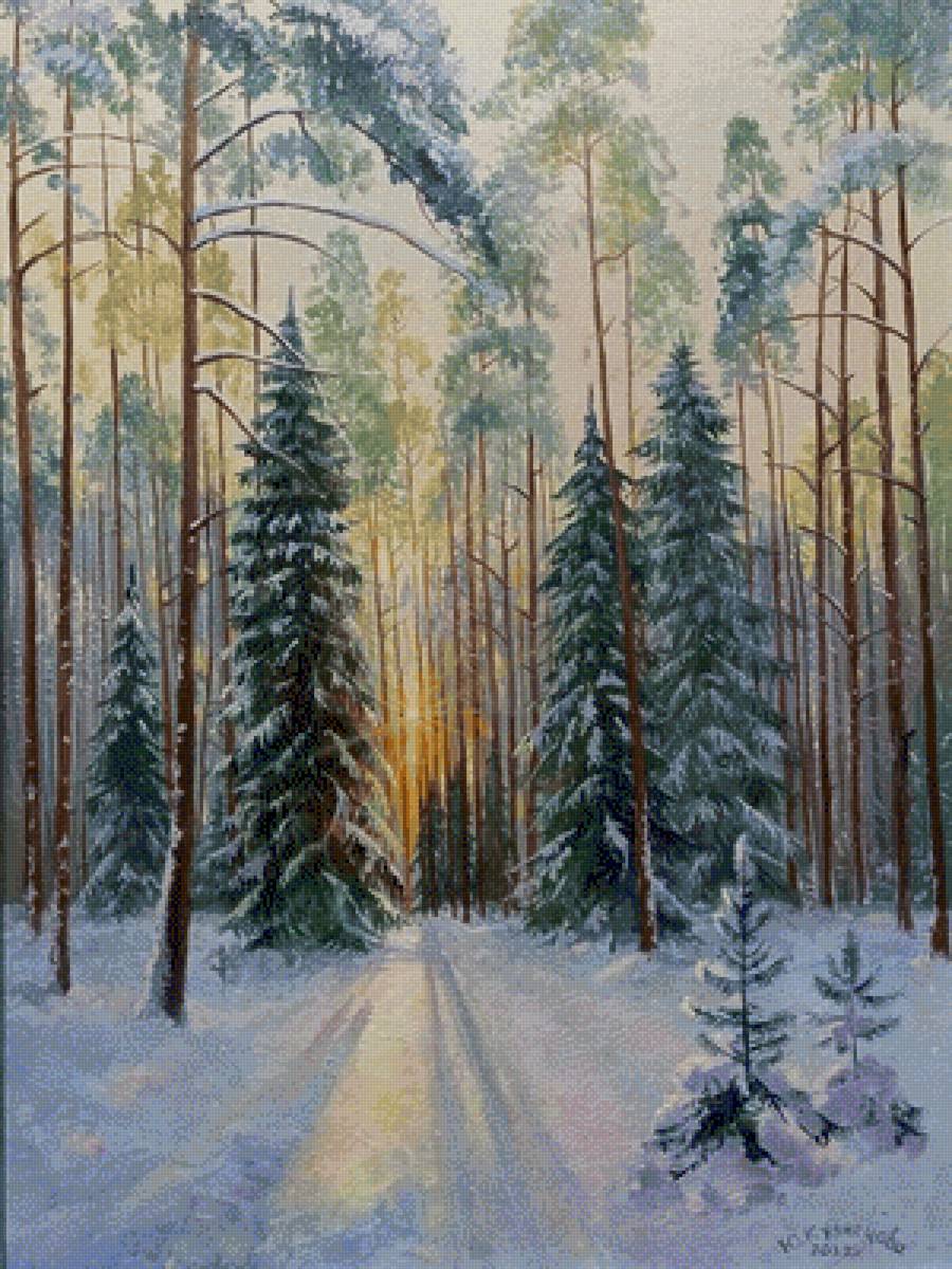 Лесная дорога - пейзаж, зима, лес - предпросмотр