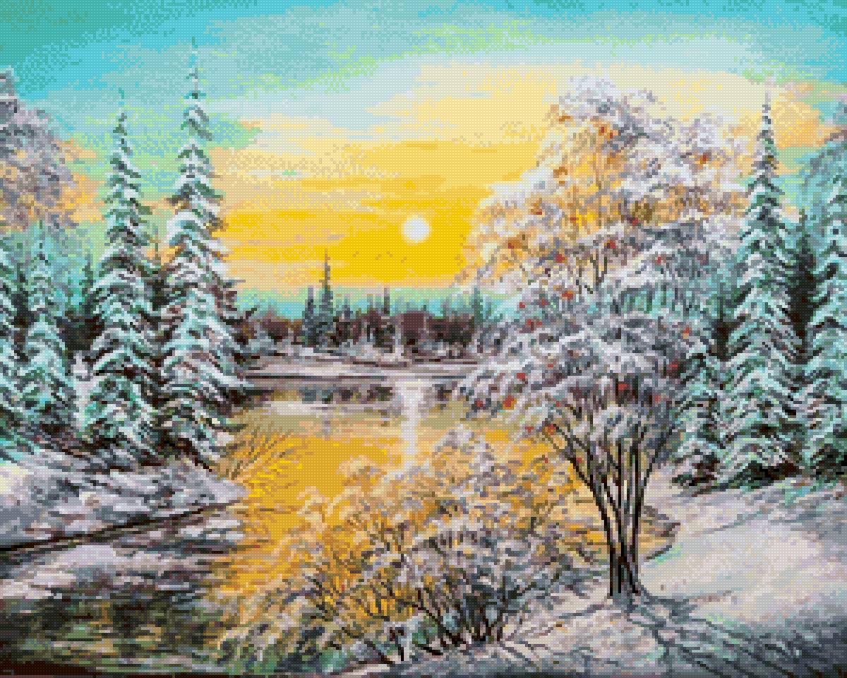 По картине Елены Кораблёвой - пейзаж, зима, зимний пейзаж - предпросмотр