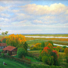 Схема вышивки «Елатьма. Вид на дома и Оку с горы»