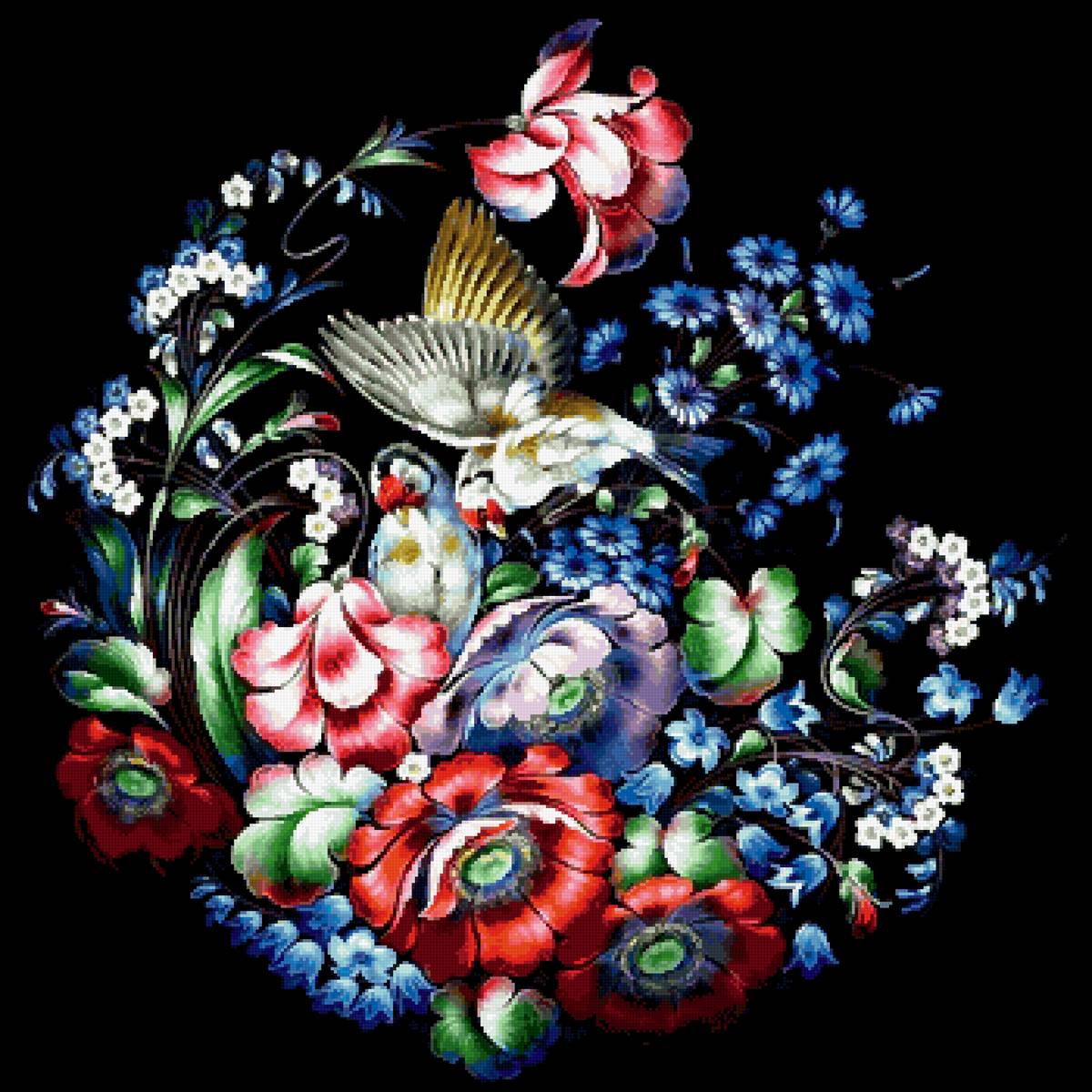 Жостовская роспись - птицы, жостовская роспись, цветы - предпросмотр