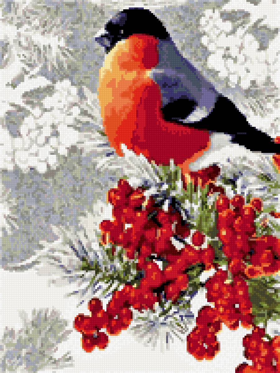 СНЕГИРЬ НА ВЕТКЕ - зима - предпросмотр