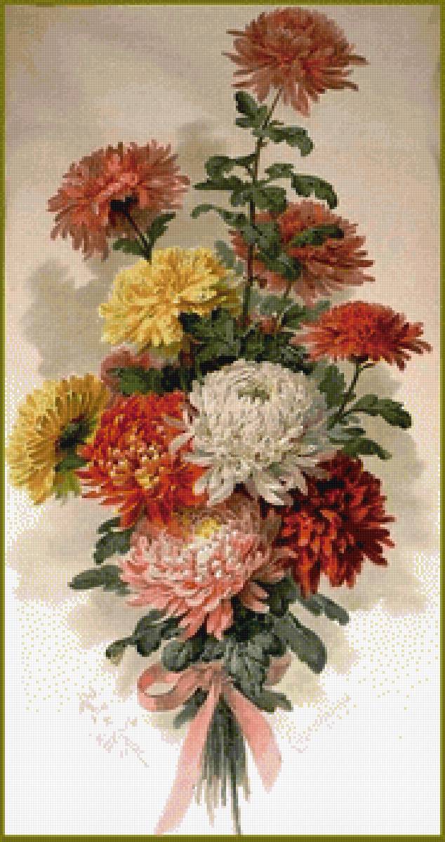 Букет хризантем - хризантемы, живопись, цветы - предпросмотр