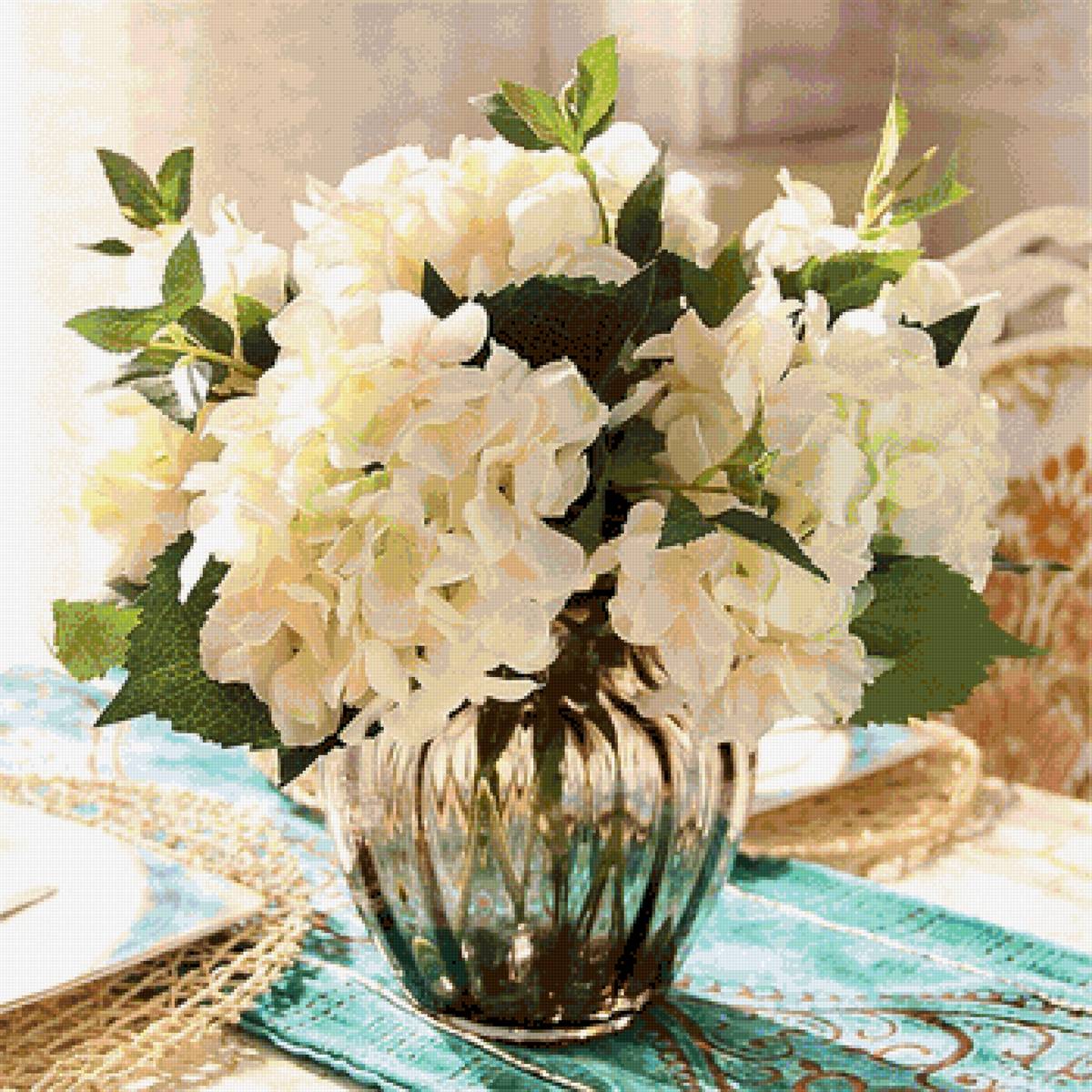 Белая гортензия - цветы в вазе, гортензия, цветы, белая гортензия, цветы для дома - предпросмотр