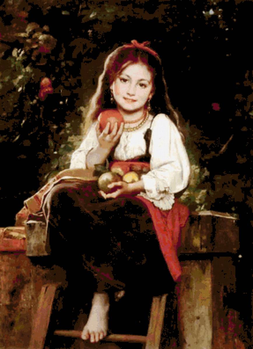 Девочка с яблоками - предпросмотр