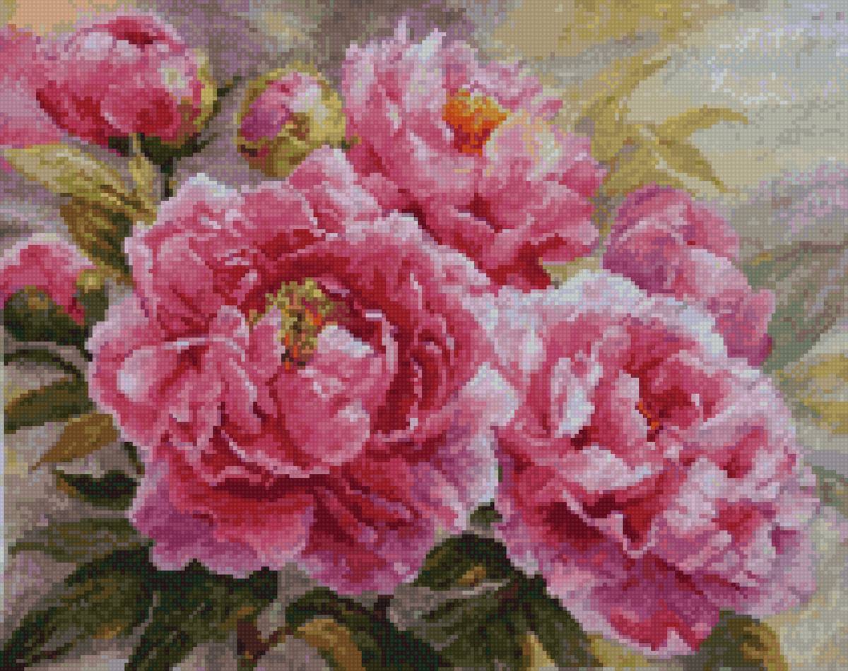 пионы - до 240 крестиков, пионы - предпросмотр