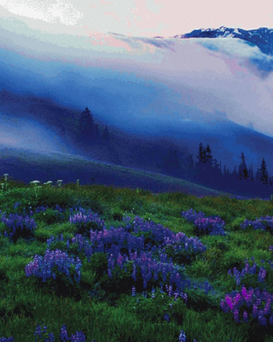 Акварельный лавандовый пейзаж - пейзаж - предпросмотр