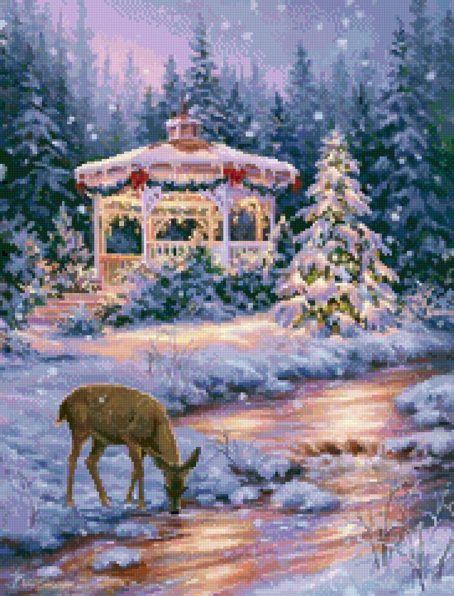 Дона Гелсингер - зима, до 240 крестиков, олень, дона гелсингер - предпросмотр