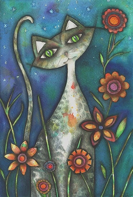 сердечные коты - картина, кот, абстракция - оригинал