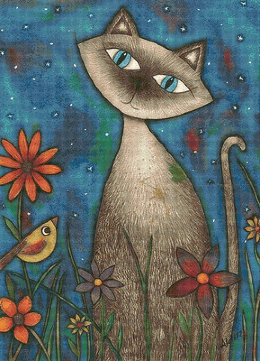 сердечные коты - картина, абстракция, кот - предпросмотр