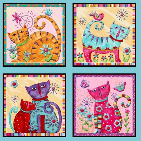 сердечные коты - абстракция, картина, кот - оригинал