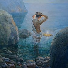 Оригинал схемы вышивки «Девушка у моря» (№2602768)