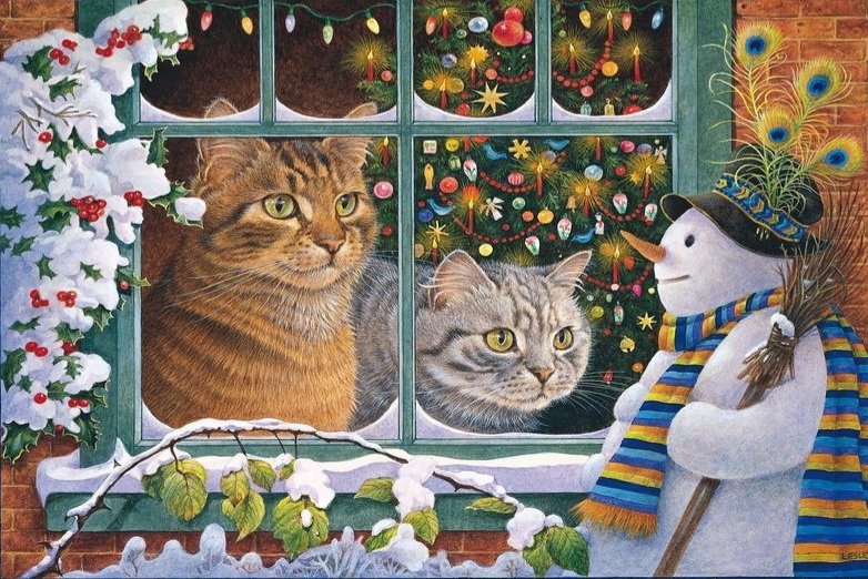 Новогодние коты - картина, кошачий портрет, живопись, животные, кошки - оригинал