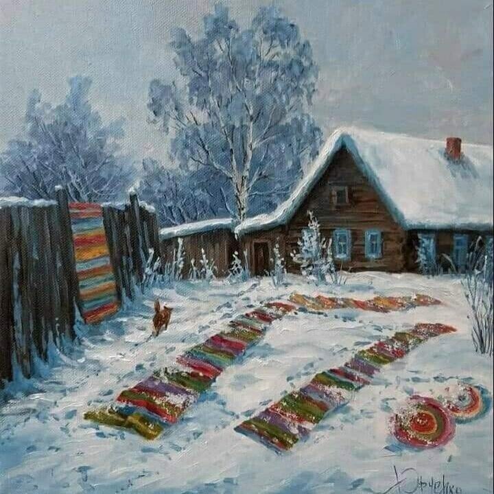 В деревне 1 - зима, уют, половик, двор, снег, дом - оригинал