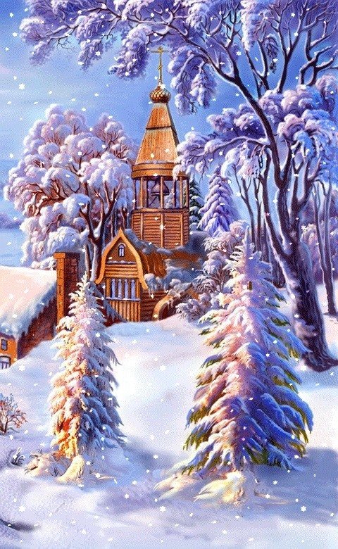 Снежная зима - снег, храм, зима, купола - оригинал