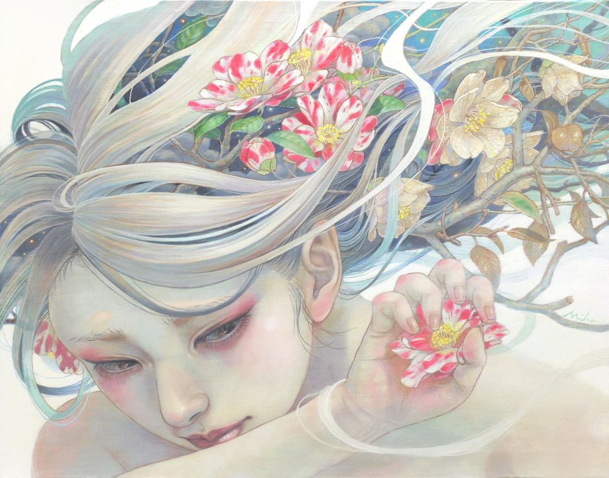 схема по картине Михо Хирано - михо хирано, грустная девушка, гамония природы и человека - оригинал