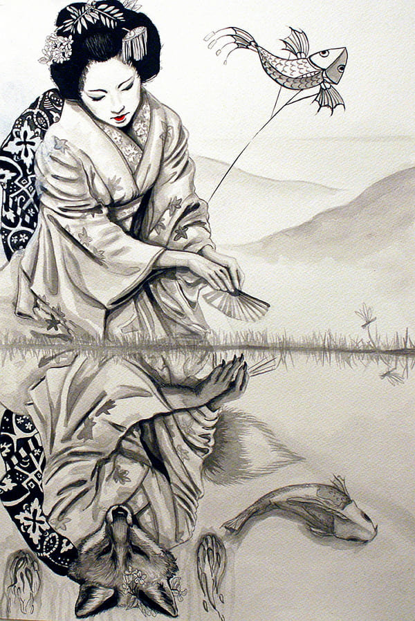кицуне. гейша мифология Японии. - гейша япония - оригинал