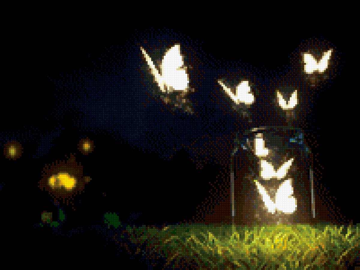 Ночь - трава, бабочки, черный - предпросмотр