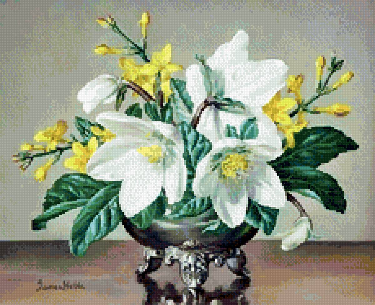 Джеймс Нобл - джеймс нобл, цветы, до 240 крестиков - предпросмотр