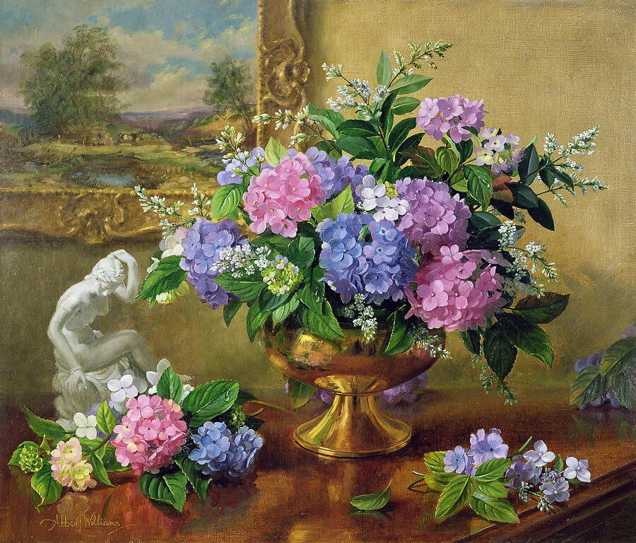 Букет гортензий - ваза, цветы, картина - оригинал