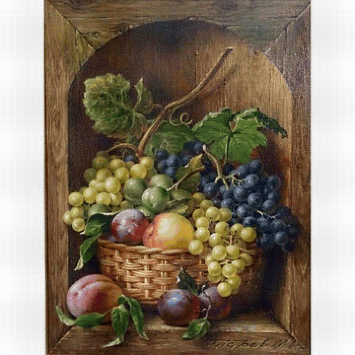 Натюрморт - яблоки, персик, виноград - предпросмотр