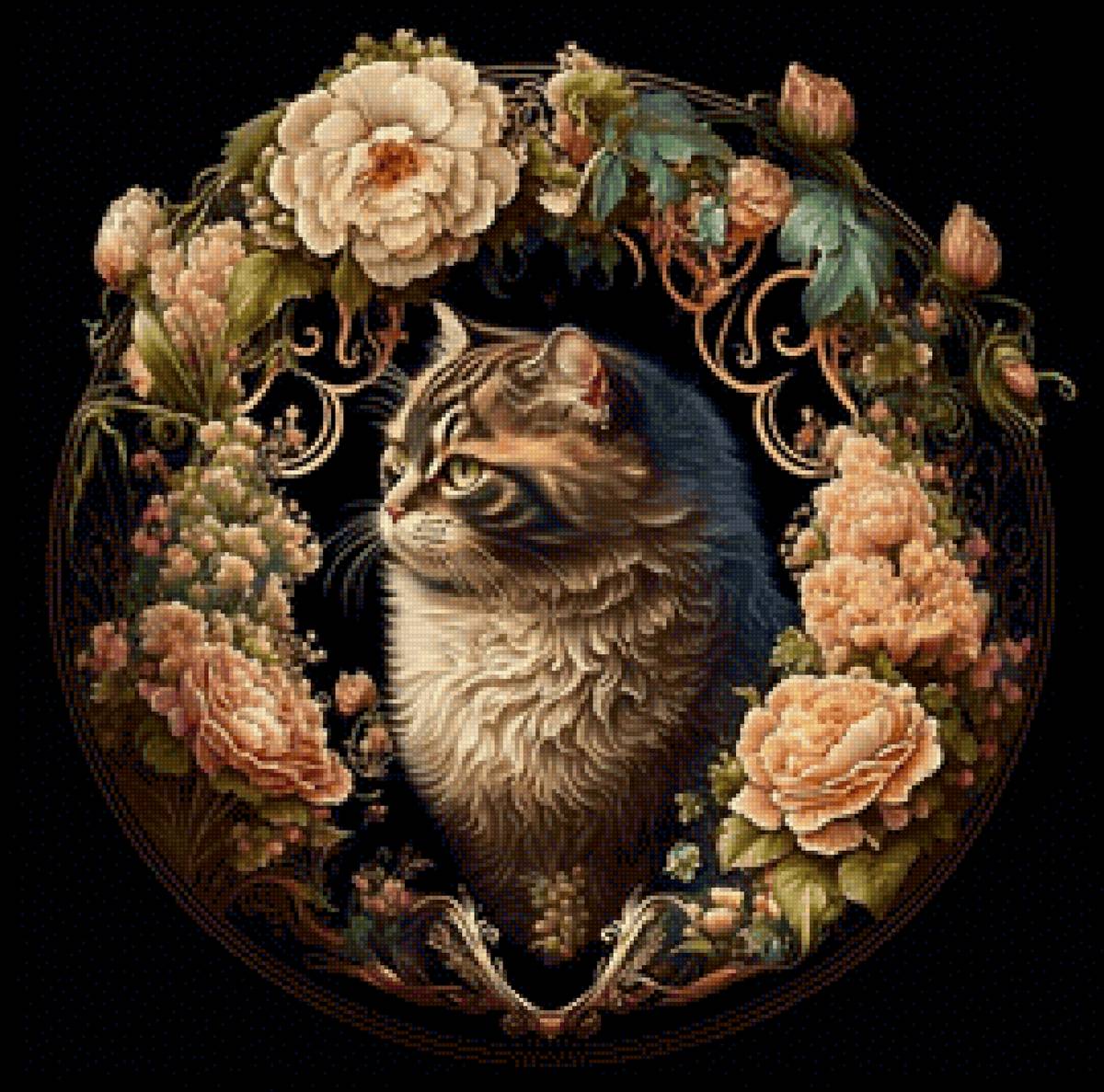 Котик в цветах 1 - цветы, кошки, животные - предпросмотр